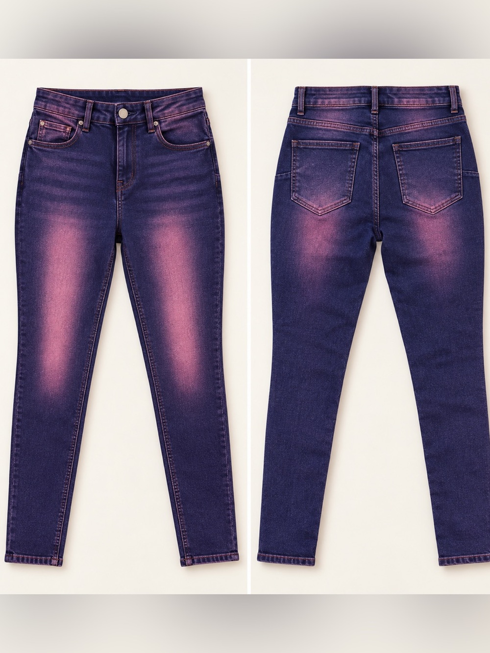 Purple Pink Acid Wash High Rise Skinny Jeans